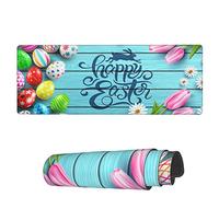 Tappetino per Mouse da Gioco Happy Easter Eggs Bunnies Tappetino Mouse Pad Impermeabile Sottomano, per Scrivania, Laptop, Casa, 80x30cm