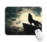Tappetino per Mouse da Gioco Howl Wolf in Silhouette Howling To The Full Moon Sottomano Base Antiscivolo in Gomma Confortevole Tappetino Mouse Pad, per Ufficio, Scrivania, 25 x 30cm