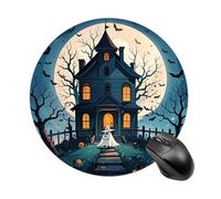 Tappetino per mouse da gioco, impermeabile, con base in gomma antiscivolo, lavabile, personalizzato, casa stregata, Halloween, accessori per scrivania, per ufficio, casa, viaggi, rotondo, rotondo