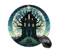 Tappetino per mouse da gioco, impermeabile, con base in gomma antiscivolo, lavabile, personalizzato, casa infestata, albero per computer, accessori da scrivania, per ufficio, casa, viaggi, rotondo