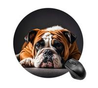 Tappetino per mouse da gioco, impermeabile, con base in gomma antiscivolo, lavabile, personalizzato, motivo: bulldog triste, accessori per scrivania, per ufficio, casa, viaggi, rotondo, rotondo