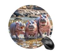 Tappetino per mouse da gioco, impermeabile, con base in gomma antiscivolo, lavabile, personalizzato, motivo: ippopotami, accessori da scrivania, per ufficio, casa, viaggi, rotondo, rotondo