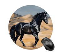 Tappetino per mouse da gioco, impermeabile, con base in gomma antiscivolo, lavabile, personalizzato, nero, con cavallo arabo, accessori da scrivania, per ufficio, casa, viaggi, rotondo, rotondo