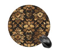 Tappetino per mouse da gioco, impermeabile, con base in gomma antiscivolo, lavabile, personalizzato, vintage, oro, marrone chiaro, floreale, accessori da scrivania, per ufficio, casa, viaggi, rotondo