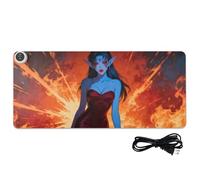 Tappetino per mouse da gioco in pelle con motivo "Sexy Demon Beauty in the Fire", 80 x 33 cm, antiscivolo, per scrivania di grandi dimensioni, per giocare e scrivere