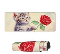 Tappetino Per Mouse Da Gioco Lovely Kitten Cat Flower Tappetino Mouse Confortevole Sottomano, Per Scrivania, Ufficio, Casa, 80x30cm