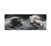 Tappetino per mouse da gioco Majestic Black and White Horse, tappetino da scrivania grande da 32 x 12 pollici, tappetino per tastiera con base antiscivolo, accessori da scrivania per tastiera da uff
