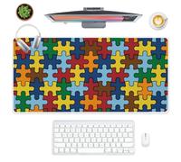Tappetino per mouse da gioco, motivo puzzle colorato, grande, lungo, antiscivolo, per ufficio e casa, decorazione per scrivania, tappetino per mouse, tastiera, accessori per computer (80 x 30 cm)