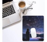 Tappetino per mouse da gioco, motivo: ragazza che guarda le stelle, rettangolare, base in gomma antiscivolo, con bordi cuciti resistenti, per computer, laptop, ufficio, decorazione