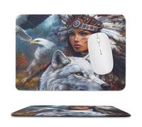 Tappetino per Mouse da Gioco Native U.S. Woman And Wolf Soffice Tappetino Mouse Bordi Cuciti Accessori Gaming per Sensori da Gioco Ufficio Computer 10X12In