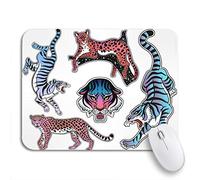 Tappetino per Mouse da Gioco Neon Pop Wild Cat Designs Flash Tattoo Patches Tappetino Mouse Gaming Antipolvere Facile da Pulire Tappetino Mouse, per Computer, Gaming Mouse, 25 x 30cm