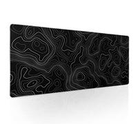 Tappetino per mouse da gioco nero con contorno topografico XL topo mappa geografica linee estese grande tappetino da scrivania grande tappetino da scrivania con base in gomma antiscivolo bordo cucito
