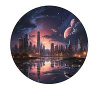 Tappetino per Mouse da Gioco New York Cityscape Moon Night Neon Tappetino per Il Mouse Antiscivolo Personalizzato Facile da Pulire Mousepad, per Computer, Laptop, Gaming, 20cm
