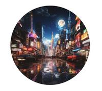 Tappetino per Mouse da Gioco New York Cityscape Night Moon Neon Tappetino Mouse Gaming Portatile Facile da Pulire Sottomano, per Ufficio, Casa, Scrivania, 20cm