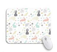 Tappetino per Mouse da Gioco Pattern Childish Bunny Shapes And Flower Great Scandinavian Tappetino Mouse Pad Facile da Pulire Antipolvere Sottomano, per Casa, Gioco, 25 x 30cm