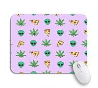 Tappetino per Mouse da Gioco Pattern Trippy Weed Leaves Pizza Slices And Aliens Weed Mousepad Forma Rettangolare Lavabile Antipolvere Tappetino Mouse, per Gioco, Scrivania, 25 x 30cm