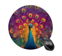 Tappetino per Mouse da Gioco Peacock Displaying Colorful Feathers Tappetino per Il Mouse Antiscivolo Facile da Pulire Base Antiscivolo in Gomma Sottomano, per Ufficio, Laptop, Scrivania, 20cm