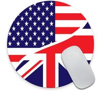 Tappetino per mouse da gioco personalizzato, con design della bandiera americana USA e della Union Jack (bandiera britannica), rotondo, antiscivolo,