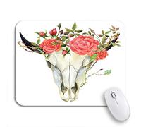 Tappetino per Mouse da Gioco Pink C Watercolor Buffalo Skull Flower Red Catcher Dream Tappetino Mouse Facile da Pulire Lavabile Sottomano, per Ufficio, Gaming Mouse, 25 x 30cm