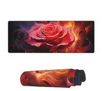 Tappetino per Mouse da Gioco Pink Flower with Fire Tappetino Mouse Gaming Base Antiscivolo in Gomma Sottomano, per Ufficio, Laptop, Scrivania, 80x30cm