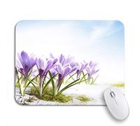 Tappetino per Mouse da Gioco Purple Snowdrops Crocus Flowers in The Snow Thaw Green Tappetini Mouse Impermeabile Confortevole Tappetino Mouse Piccolo, per Gaming Mouse, Computer, 25 x 30cm