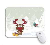 Tappetino Per Mouse Da Gioco Red Animal New Year_ The Funny Reindeer And Owl Beautiful Sottomano Lavabile Base Antiscivolo In Gomma Tappetino Mouse Pad, Per Gaming Mouse, Ufficio, 25 x 30cm