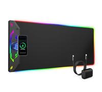 Tappetino per mouse da gioco RGB 2 in 1 con ricarica wireless magnetica per telefono, 80 x 40 cm, 24 effetti di luce, base antiscivolo, superficie ultra liscia impermeabile, nessun adattatore