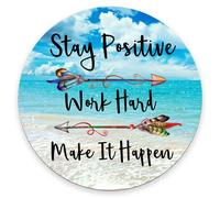 Tappetino per mouse da gioco rotondo Amcove personalizzato ""Rimani positivo, lavora duro e fallo accadere"" con citazioni ispiratrici. Tappetino p