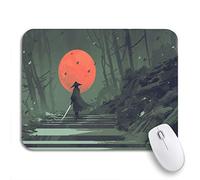 Tappetino Per Mouse Da Gioco Samurai Standing On Stairway In Night The Red Tappetino Mouse Piccolo Confortevole Personalizzato Sottomano, Per Gaming Mouse, Casa, 25 x 30cm