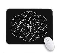 Tappetino per Mouse da Gioco Seed Flower of Life White Sacred Geometry Black Circle Tappetini Mouse Confortevole Facile da Pulire Sottomano, per Ufficio, Gioco, 25 x 30cm