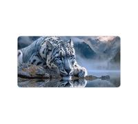 Tappetino per mouse da gioco Snow Leopard Mountain Reflect, base in gomma antiscivolo, grande, con bordi cuciti, tappetino per mouse impermeabile e lavabile per scrivania, casa, ufficio, giochi, 23,6"