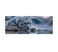 Tappetino per mouse da gioco Snow Leopard Mountain Reflect, base in gomma antiscivolo XL con bordi cuciti, tappetino per mouse impermeabile e lavabile per scrivania, casa, ufficio, giochi, 31,5"x11,8"
