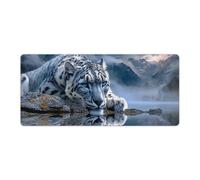 Tappetino per mouse da gioco Snow Leopard Mountain Reflect con base in gomma antiscivolo, 3XL, con bordi cuciti, impermeabile, lavabile, per scrivania, casa, ufficio, giochi, 35,5"x16"