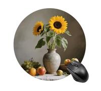 Tappetino per Mouse da Gioco Sunflower Still Life Tappetino per Il Mouse Antiscivolo Base Antiscivolo in Gomma Confortevole Mousepad, per Gaming, Scrivania, Computer, 20cm
