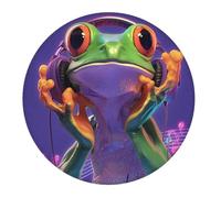 Tappetino per Mouse da Gioco Tree Frog Neon Music Green Purple Tappetino Mouse Gaming Facile da Pulire Base Antiscivolo in Gomma Sottomano, per Computer, Casa, Ufficio, 20cm