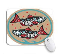 Tappetino per Mouse da Gioco Tribal Spawning Salmon Native American Fish Haida Vintage Fishing Tappetino Mouse Gaming Impermeabile Portatile Sottomano, per Computer, Gaming Mouse, 25 x 30cm