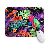 Tappetino Per Mouse Da Gioco Tropical Leaves Exotic Flowers Parrot Birds In Neon Tappetino Mouse Base Antiscivolo In Gomma Portatile Tappetino Mouse Gaming, Per Casa, Ufficio, 25 x 30cm