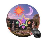 Tappetino per mouse da gioco vintage con sole e luna, carino tappetino per mouse da donna, rotondo, con base in gomma antiscivolo, lavabile, per computer portatile, casa, ufficio, scrivania, 19 x 20