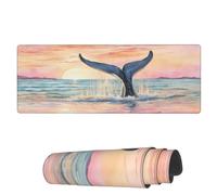 Tappetino per Mouse da Gioco Watercolor Whale Tail Sunset Tappetino Mouse Gaming Impermeabile Sottomano, per Gaming Mouse, Computer, Laptop, 80x30cm