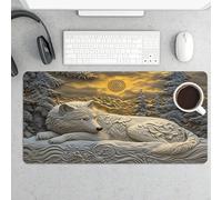 Tappetino per mouse da gioco White Wolf Large 12x24 pollici, tappetino da scrivania esteso con base in gomma antiscivolo, tastiera e mouse per computer impermeabili, per giocatori in ufficio e a casa