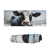 Tappetino per Mouse da Gioco Winter Farm Cow Tappetino Mouse Pad Impermeabile Sottomano, per Casa, Scrivania, Laptop, 80x30cm