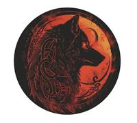 Tappetino per Mouse da Gioco Wolf Viking Knot Red Black Tappetino Mouse Gaming Base Antiscivolo in Gomma Impermeabile Sottomano, per Ufficio, Scrivania, Casa, 20cm