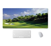 Tappetino per mouse da gioco XXL 35,5x15,7", base antiscivolo, bordo cucito, compatibile con tutti i mouse - design campo da golf