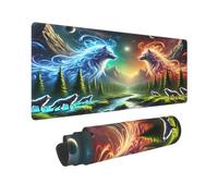 Tappetino per mouse da gioco XXL Mystical Blue & Red Wolf 31,5 x 12 pollici, tappetino da scrivania esteso per tastiera e mouse, base in gomma antiscivolo, tappetino per mouse con bordi cuciti imperm