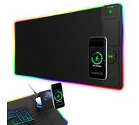 Tappetino per mouse da gioco XXL RGB LED con ricarica wireless magnetica e supporto pieghevole per telefono, 80 x 30 cm, tappetino da scrivania ultra liscio, 25 effetti di luce, base antiscivolo