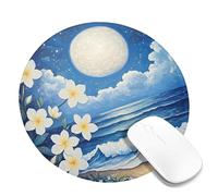 Tappetino per mouse da scrivania con motivo floreale tropicale illuminato dalla luna, tappetino per mouse con bordo cucito e fiori dell'oceano, tappetino per mouse da gioco in gomma antiscivolo e l
