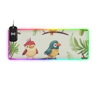 Tappetino per mouse da scrivania con motivo tropicale con uccellini carini e carini, ricarica luminosa, 89,9 x 39,9 cm
