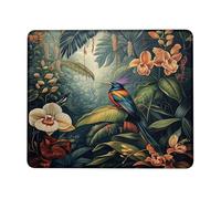 Tappetino per mouse da scrivania con motivo tropicale con uccellini e fiori, design con orchidee verdi e blu, bordo cucito, tappetino per mouse in gomma antiscivolo lavabile, tappetino per mouse da