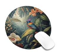 Tappetino per mouse da scrivania con motivo tropicale con uccellini e fiori, design con orchidee verdi e blu, bordo cucito, tappetino per mouse in gomma antiscivolo lavabile, tappetino per mouse da