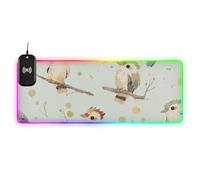 Tappetino per mouse da scrivania con motivo uccellini carini verdi e luminosi, 89,9 x 39,9 cm, grande tappetino per mouse da scrivania
